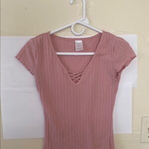 No Boundaries Pink Ribbed Cap Sleeve Bodysuit